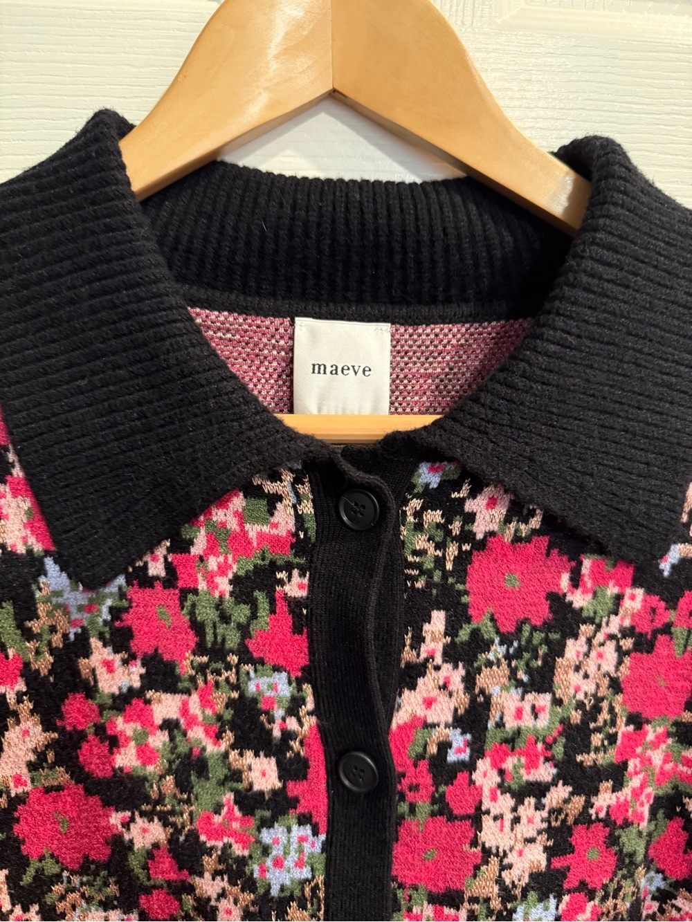 Maeve by Anthropologie Black & Pink Floral Short-Sleeve Knit Cardigan - Picture 2 of 8